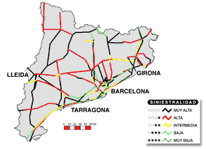 Datos detallados de accidentes y mapas de siniestralidad de carreteras en España (Cataluña)